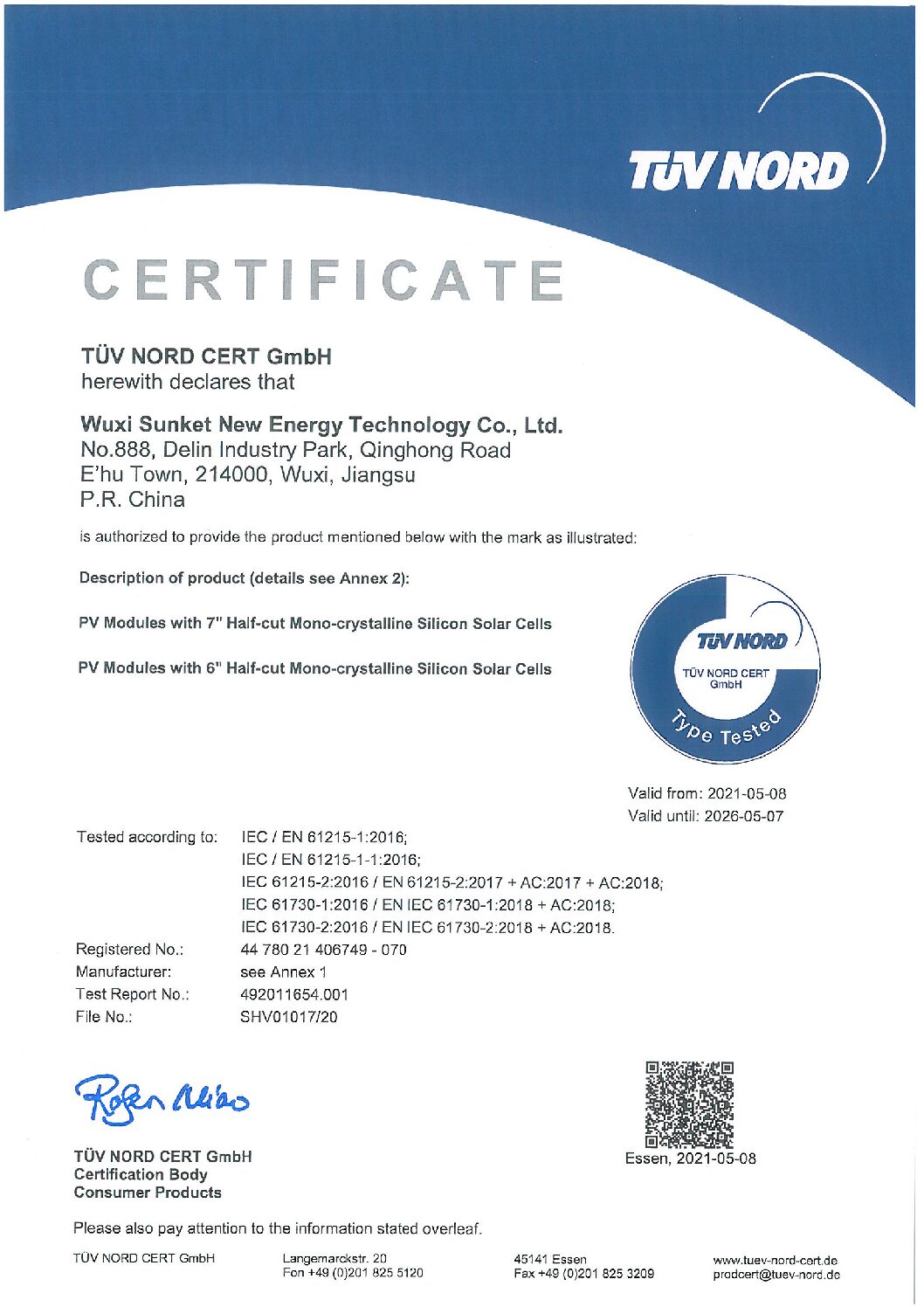 TUV-Nord Certification SUNKET-ESS